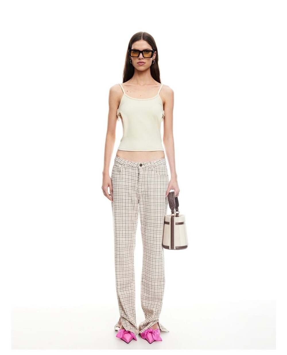 Lioness Alabama Plaid Jeans in Almond